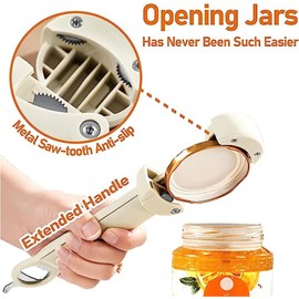 Stainless Steel Adjustable Screwer 3 in 1 Multifunctional Retractable Jar Bottle Opener Pop Tab Opener Auxiliary Bottle Opening Tool Scientific Lever Principle (Beige)