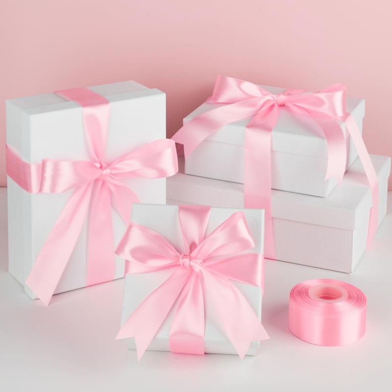 Mauproy 1-1/2 Inch Wide Pink Satin Ribbon, 50 Yards Solid