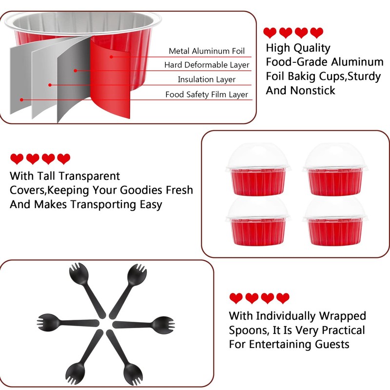 Red Cupcake Liners Muffin Tins 50 Pack,Free-Air 5oz Aluminum Foil
