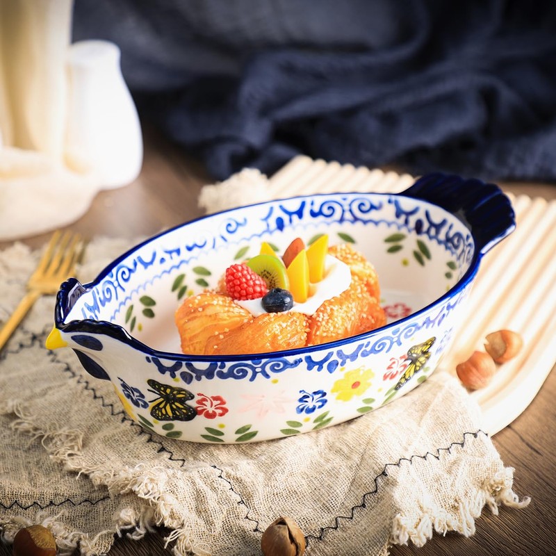Bicuzat Vintage Butterfly and Flower Pattern Pie Pan, Chicken Shape