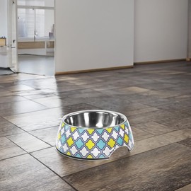 Record Majolica Dog Bowl – Stainless Steel and Melamine – Equipped with Non-Slip Rubber Pads – Dimensions: Diameter 22 cm – Capacity 700 ml – Geometric Rhomboidal Pattern Multicoloured