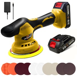 Cordless Buffer Polisher 6 inch with 2Pcs 2.0Ah Rechargeable Batteries Compatible with Makita,and 1 Adapter Charger, 6 variable speed 5500RPM cordless sander, for Car Detailing/Polishing