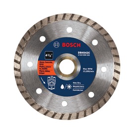 BOSCH DB4542C 4-1/2 in. Premium Turbo Rim Diamond Blade with 5/8 in., 7/8 in. Arbor for Smooth Cut Wet/Dry Cutting Applications in Stone, Concrete, Brick