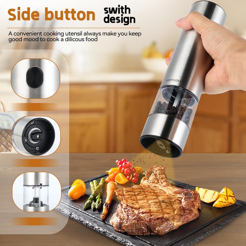 Electric Pepper Grinder & Salt Mill - Battery Operated Stainless