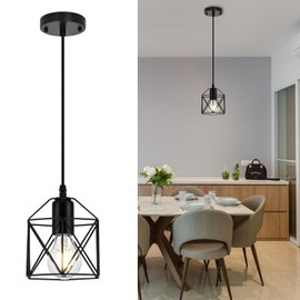 1-Light Hanging Pendant Light Fixture, Black Pendant Lights Kitchen Island, Farmhouse Pendant Lighting with Bedroom Dining Room, E26 Base, Bulbs Not Included
