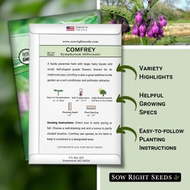 Sow Right Seeds - Comfrey Seeds for Planting - Non-GMO Heirloom Packet with Instructions to Plant an Outdoor or Indoor Herb Garden - Roots & Leaves for Home Remedies - Medicinal Salve, Oil, Tea (3)