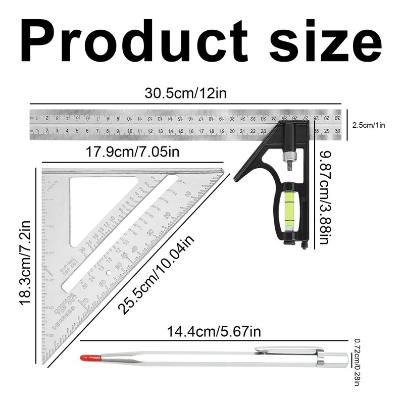 2 Pcs Square Ruler Tool Set, Combination Rulers and Triangle