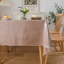 Pioggia Clear Heavy Duty Vinyl Tablecloth with Sewn Finished Edges Rectangle Waterproof Oil-Proof Stain Resistant Plastic Table Cover Protector (60 x 84 Inch)