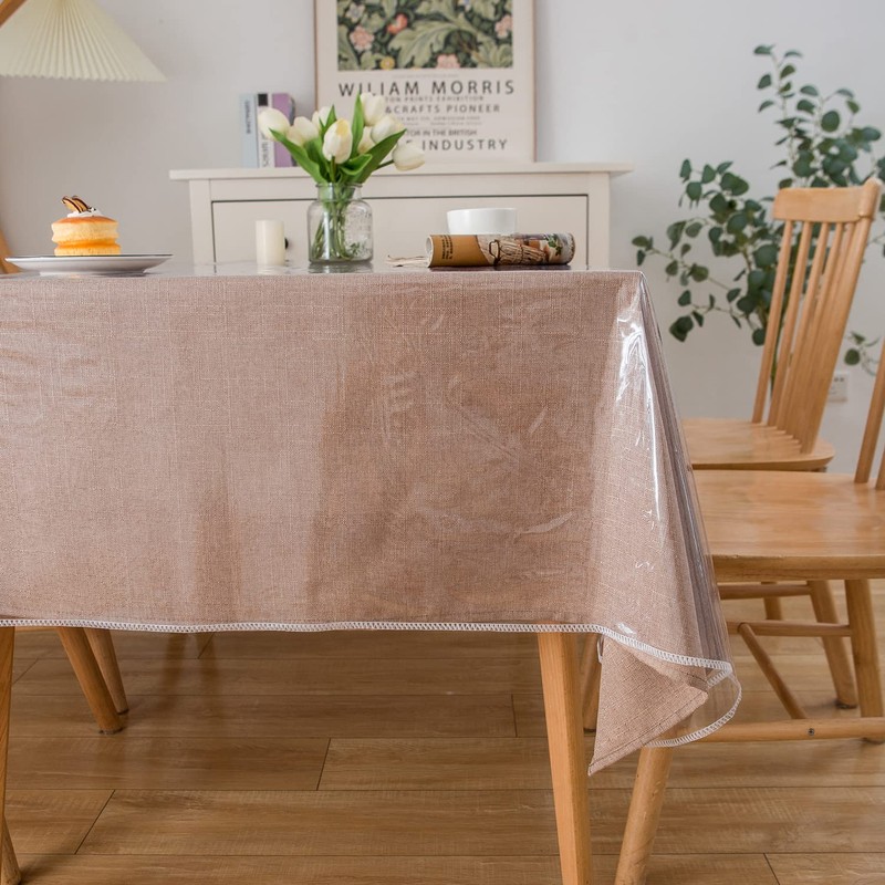 Pioggia Clear Heavy Duty Vinyl Tablecloth with Sewn Finished Edges