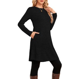 Narrame Winter Sweater Dress for Women, Long Sleeve, Casual, Side Buttons, Sweater Tunic with Pockets, black