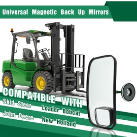 HECASA Universal Magnetic Back Up Mirrors Compatible with Bobcat John Deere Gehl New Holland Skid Steer Loader W/Blind-spot Mirrors Replacement for 1723-0564 Plastic & Glass Black Pair