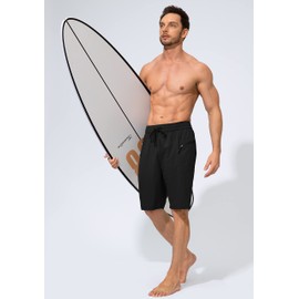 Men's Swim Trunks Quick Dry Board Shorts with Zipper Pockets Beach Shorts Bathing Suits for Men - No Mesh Liner(Black,4XL)