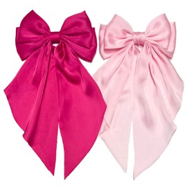 Pink Hair Bows for Women Girls Hair Ribbon Bow Hair Clips with Long Tails Vintage Hair Accessories for Women