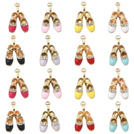 Ipotkitt 16pcs Rhinestone Ballet Shoe Charms Alloy Enamel Dancing Shoe Dancer Charms for Bracelet Jewelry Making Bulk
