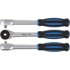 BGS 105 Reversible Ratchet with Spinner Handle, Silver/Black/Blue, 1/4-Inch