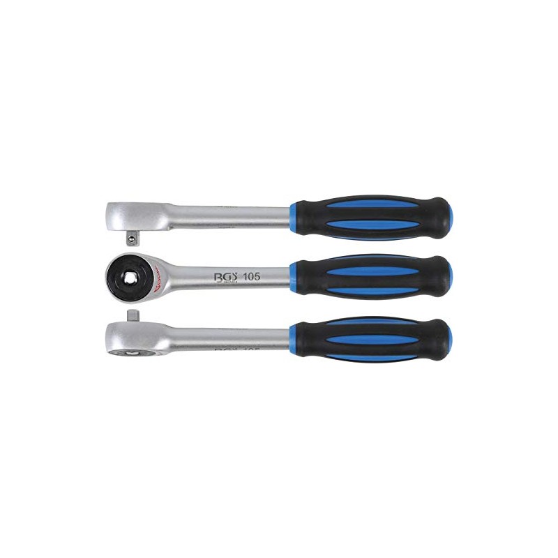 BGS 105 Reversible Ratchet with Spinner Handle, Silver/Black/Blue, 1/4-Inch
