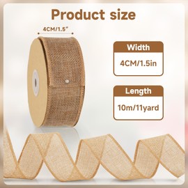 KINGLAKE 4cm Brown Wired Ribbon, 10m Christmas Ribbon for Wreaths Gift Wrapping, Decorative Gift Ribbon Wrapping Ribbon for Crafts, Making Bow, Christmas Tree & Wedding Decorations