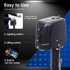 POLESTAR Electric Trailer Jack 3500lbs, Power A-Frame Electric Tongue Jack for Lifting RV Travel Utility Trailer Camper, Trailer Jack with 4.5" Drop Leg & LED Light & Manual Crank, 9-27" Lift