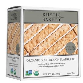 Rustic Bakery Handmade Sourdough Flatbread - Olive Oil & Sel Gris - Sea Salt Charcuterie Crackers - Artisan Crackers for Cheese Platter or Snacking - Made in California - Pack of 4, 6 Oz Trays