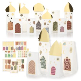 CraftWerk Ramadan Calendar for Filling - 30 Gift Bags with Stickers and Roofs for Standing and Decorating - Eid Mubarak DIY Craft Set for Children and Adults
