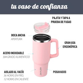 JAYLEN 40 oz con mango de acero inoxidable taza de café aislada de café con volumen de café de vacío de pared doble con paja para bebidas heladas y bebidas calientes