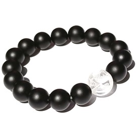 Blessing M'style Men's Natural Stone Bracelet, Matte Onyx 0.5 inch (12 mm), Power Stone Bracelet, Matte Black, Frosted, Mala Beads, Includes Original Drawstring Bag, Stone