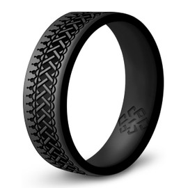 Knot Theory Root Silicone Ring for Men and Women - Dark Silver Size 8 Dual Layer Engraved Wedding Band, Sports Activities, Breathable Comfort Fit 6mm Bandwidth
