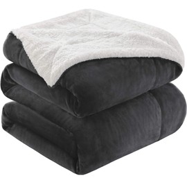 KAWAHOME Sherpa Fleece Blanket Super Soft Extra Warm Thick Winter Blanket for Couch Sofa Bed Throw Size 50 X 60 Inches Dark Grey