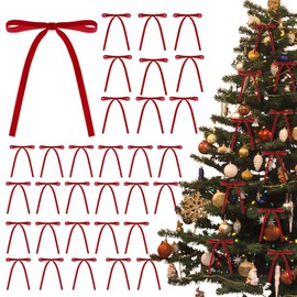 42Pcs Velvet Bows for Christmas Tree,Velvet Bows Christmas,Christmas Tree Bows 5x7 Inches Velvet Ribbon, Velvet Christmas Ornaments for Gift Wrapping Wreaths Garlands, Vintage Christmas Decor (Red)