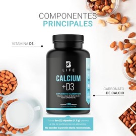 B Life Calcio y Vitamina D3 con 180 cápsulas con 1500 mg por porción | Calcium + D3