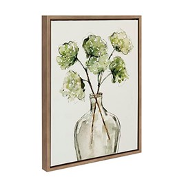 Kate and Laurel Sylvie Greenery Vase Framed Canvas Wall Art by Sara Berrenson, 18x24 Gold, Botanical Leaf Art for Wall