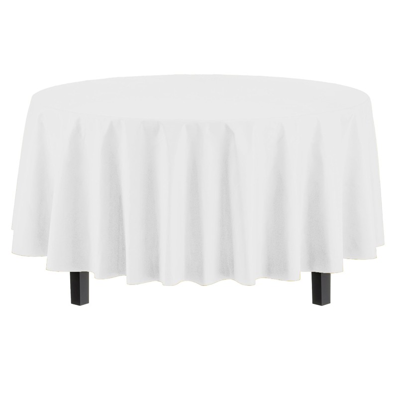 4-Pack White Plastic Table Cloth - 84-Inch Round Disposable Tablecloth