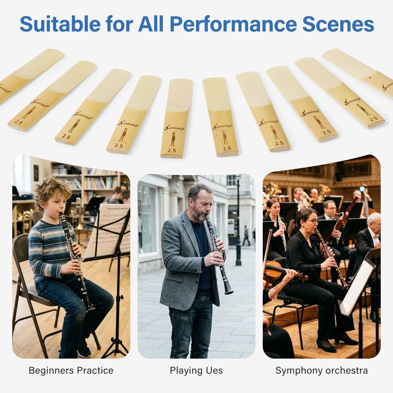 Sovvid 10 Pack Bb Clarinet Reeds, Natural Cane Reeds with