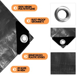 CSMEN Tarp Heay Duty Waterproof 10x10ft,Black Tarp Cover Plastic Tarp Poly Tarpaulin for Outdoor Cover,Emergency Rain,Roof, Pool, Boat,Camping - Multipurpose with 11Mil Thickness
