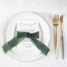 HUIHUANG Wedding Thank You Place Setting Cards with Moss Green Chiffon Ribbon, for Weddings Favors, Receptions, Parties, Events and Celebrations-Pack of 50, 4 x 6 inch Add to Your Table Centerpieces