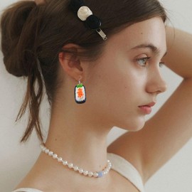 QLUYCKW Imitation Cartoon Food Earrings Cute Funny Strawberry Resin Popcorn Chocolate Strawberry Charm Food Snacks Dangle Drop Earrings for Women Gifts (Sushi)