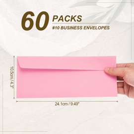 PATIKIL 60 Pack Pink #10 Business Envelopes, Colored Self Seal Letter Size Envelopes for Business Mailing Office Checks Invitation, 4-1/8 x 9-1/2 Inches