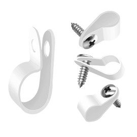 mankk 100PCS 1/4 Inch Rope Light Clips P-Style Mounting Clips Plastic Cable Clamps with Compatible Stainless Steel Pan Head Phillips Screws for Wire Management M-034-W-LS