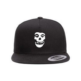 Mari Kyrios Misfit Heat Pressed Fiend Skull Flat Bill Hat - Adult Black Twill Snap Back Adjustable Cap