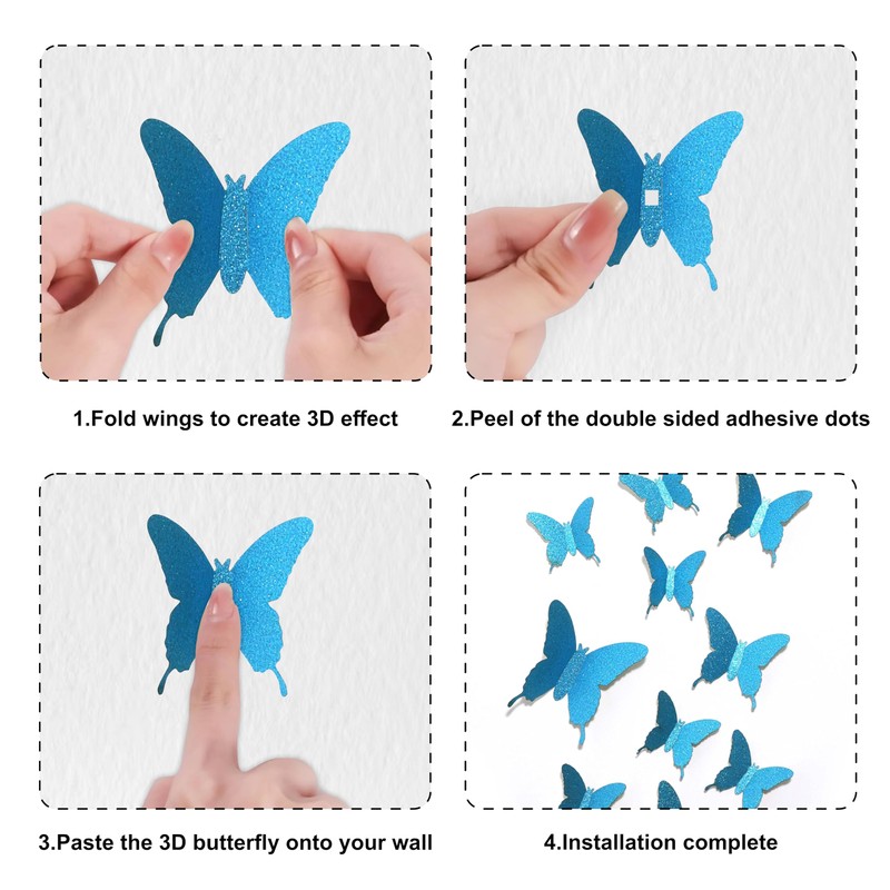 Glitter 3DButterfly Wall Stickers SkyBlue Bring a Serene, Elegant Touch