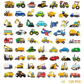 Children's Stickers, Pack of 120, Excavator Stickers, Tractor Stickers, Children's Stickers, Car Construction Machines, Tractor, Vinyl Waterproof Aesthetic Stickers, for Party Bags, Children's