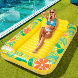 Panadajoy Tanning Pool Floats for Adults with Cup Holder & Pillow, Thick UV-Resistant PVC Portable Float for Backyard, Pool, Lake - Compact Design, Easy Inflation, Durable for Tanning & Relaxation