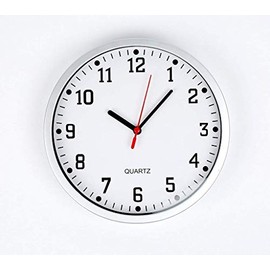 aangel ENTERPRISE LARGE Stylish Modern Round Wall Clock for School, Office, Home, Kitchen, Living Room Clock, BIG READABLE NUMBERS, White dial with Silver Frame Standard Size 23cm/9 inch