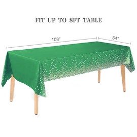Jepeux 2 Packaging Green and Gold Plastic Tablecloth, 54 inch x108 inch Rectangular Disposable dot Party Table Cover, Suitable for Birthday, Graduation, Restaurant, Wedding Decoration Tablecloth