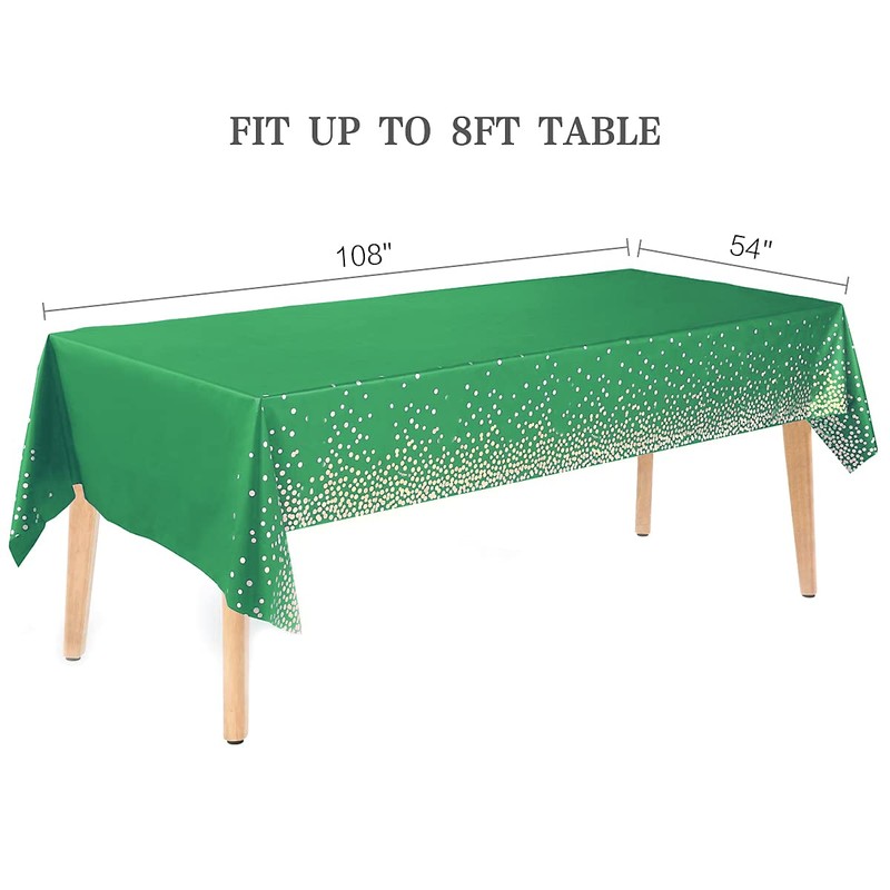 Jepeux 2 Packaging Green and Gold Plastic Tablecloth, 54 inch
