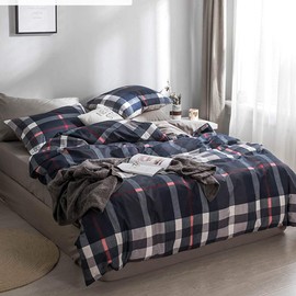 Luxlovery Navy Plaid Comforter Set Queen Navy Blue Buffalo Bedding Comforter Set Full Dark Blue Grid Checkered Blanket Quilts Tartan Comforter for Women Men