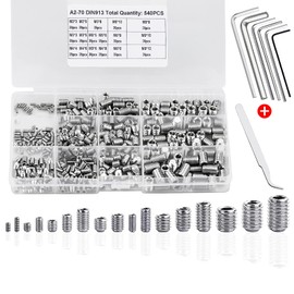 Pack of 540 Hex Screws M2 M3 M4 M5 M6 M8 Stainless Steel Screws Needle Point Door Handle with Allen Key and Tweezers