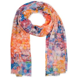styleBREAKER women's scarf with colorful scale pattern, lightweight large transparent cloth with short fringes 01016224, Colour:Orange-Pink-Blue