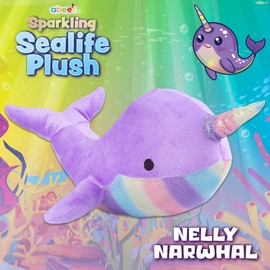 abeec Narwhal Plush Toy | Soft Pastel Whale with Sparkly Horn | Cute Unicorn of the Sea Plushie | Rainbow Sea Life Teddy | 30cm