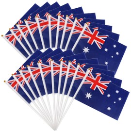 Bay Breeze 20Pcs Aussie Mini Flag, Pack of 20 Australian National Flags, 14cm X 21cm (20pcs), Green and Gold, Perfect for Patriotic celebrations, National holidays, Sports events